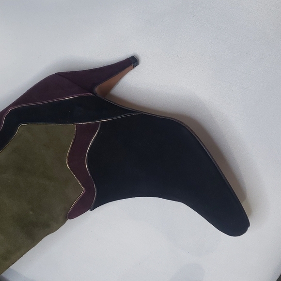 NWT GRAZIA Suede Patchwork Kitten Heel Slouchy Tall Boots Made in Spain - Picture 2 of 10